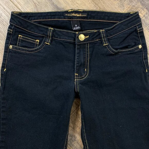 Y2K Southpole EMBROIDERED COPPER & GOLD Bermuda Jean SHORTS 9 Low Rise Dark Wash - Picture 4 of 4